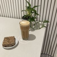 Coffee with plant milk and vegan oat bar  at Newport Coffee House in Evanston