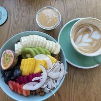 Açai bowl and coconut latte   at Common Grounds - JBR in Dubai