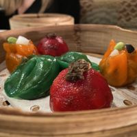 Vegetarian dumplings: morel, pickled mustard greens and seaweed  at Mimi Mei Fair in London