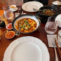 Mala tofu and clay pot aubergine  at Mimi Mei Fair in London