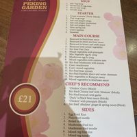 Vegetarian menu (most can be made vegan on request)   at Peking Garden in Stockton-on-tees