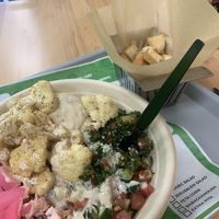 Cauliflower bowl and pita chips   at Hummus Bay in Bradenton