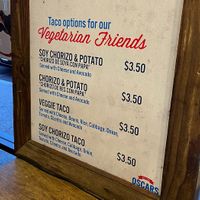 separate vegetarian menu (disregard the second option (regular chorizo) which is NOT vegan or vegetarian and note you want the soy variation when ordering)  at Oscars in San Diego