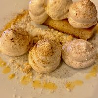 Banana foam on vegan biscuit and crumble   at Nova Food Pairing  in Palermo