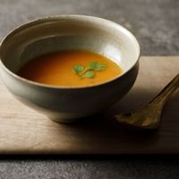 Tomato Coriander / Fresh tomato and coriander soup with chef’s special masala (mixed spice) at Rubina in Kanazawa