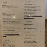 Menu  at Cafe Glow  in Edinburgh