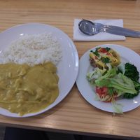 Salad, white rice, Aji de No Gallina at ConSuLado Vegano in Lima