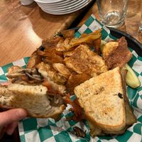 gun hill sandwich with homemade chips (just ask for it with no cheese) at Hunter Mountain Brewery in Hunter