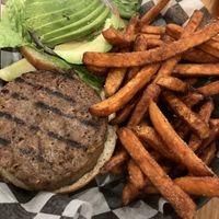 Beyond burger and sweet potato fries   at Hunter Mountain Brewery in Hunter