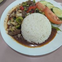 shaken soy beef rice at D'Vegan in Dallas