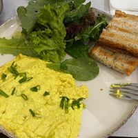 scrambled tofu with salad and breadd  at Karma Organic Coffee in Krakow