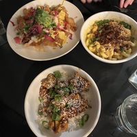 wonton nachos, miso mac and cheese, cauliflower bites   at Botanical Plant-Based Fare in Charlottesville