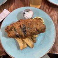 Vegan fish and chips. Banana blossom wrapped in seaweed  at Jeremiah's Taproom in Edinburgh