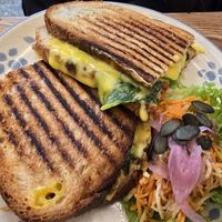 Croque with vegan cheese at Enfants Terribles Café in Rennes