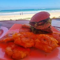 Smoked hamburger at Don Sanduchito in Puerto Villamil