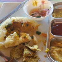 Yuca "omelet" at Don Sanduchito in Puerto Villamil