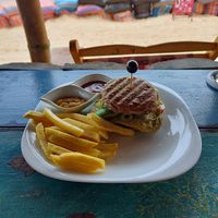 Milanesa burger at Don Sanduchito in Puerto Villamil