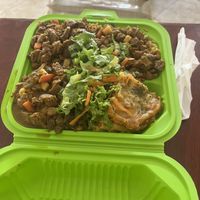 Large veggie box (only thing not vegan in this is the macaroni pie)  at De Ultimate in Bridgetown