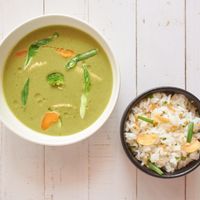 Thai Green Curry with Burnt garlic Jasmin Rice at Svah Express in Chennai