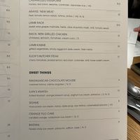 Menu  at NENI in Amsterdam