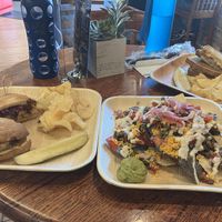 Bbq “chicken” sandwich, “brisket” nachos, reuben sandwich   at Lighthouse Canton in Baltimore