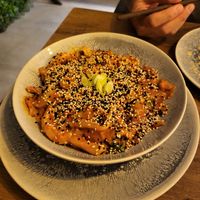 Stir fried noodles in spicy peanut sauce at Meet Vegano in Malaga