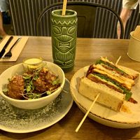 Meet sandwich and corn fritters   at Meet Vegano in Malaga