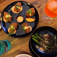 Crispy fried avocados and broccolini   at Meet Vegano in Malaga