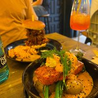 Burger and tofu “salmon"  at Meet Vegano in Malaga