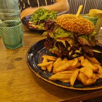 Crunchy meet burger - deep fried bun at Meet Vegano in Malaga