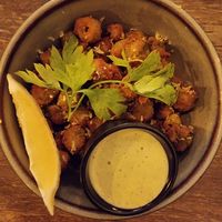 Deep fried olives with jalapeño mayo at Meet Vegano in Malaga
