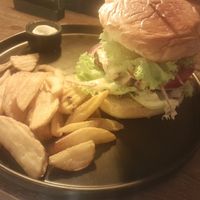 plant based burger, chips and garlic mayonnaise  at Meet Vegano in Malaga