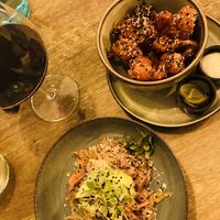 Kani salad and gojuchang cauliflower wings  at Meet Vegano in Malaga
