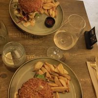 Burgers with fries at Meet Vegano in Malaga