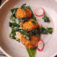 Lentil fritters starter £5 at Ayubowan in Glossop