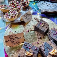 Vegan gf brownies and vegan custard tarts  at Amanda Market in Dahab