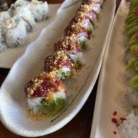 Speciality Rolls - Leahi (smoked beets, cashews, creamy tofu, asparagus, avocado, sweet mustard, orange zest)  at Tane Vegan Izakaya in Berkeley