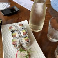 philadelphia roll and sake  at Tane Vegan Izakaya in Berkeley