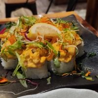 Monterey

Seaweed marinated king oyster, torched spicy aioli, cucumber, avocado, habanero pearls, scallions

$19 at Tane Vegan Izakaya in Berkeley