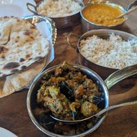 Aloo baingan and kaju curry at Taj Indian Restaurant in Macon