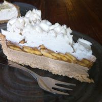 Banofee Pie (banana, coconut, oats, palm sugar, xylitol, cashew, coconut oil, cacao butter, Irish moss, lacuma, vanilla, cinnamon, salt)
 at Alchemy in Ubud