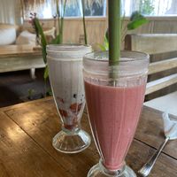 Strawberries and cream and chia pudding  at Alchemy in Ubud