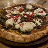 Spinach and mushroom pizza (cooked version, not the raw one)  at Alchemy in Ubud