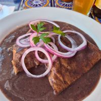 Tortilla and black bean sauce at Cafe Los Cuiles in Oaxaca