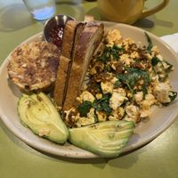 Tofu hash with added avocado. Specify no butter on toast  at Snooze in La Jolla