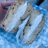 Everything bagel with vegan shmear at Pop's Bagels in Culver City