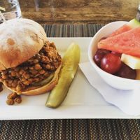 Lentil and sweet potato sloppy joes with a side of fruit (vegan) at Duke's Alehouse and Kitchen in Crystal Lake