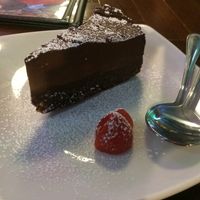 Vegan, GF Chocolate Cake. They also have great Conscious Cup Coffee! at Duke's Alehouse and Kitchen in Crystal Lake