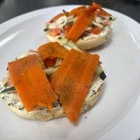 Carrot lox on an everything bagel.  at Midtown Vegan Deli & Market in Tucson