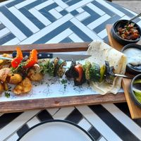 Mediterranean farmers market vege skewers (vegan) at Waterline in Hobart